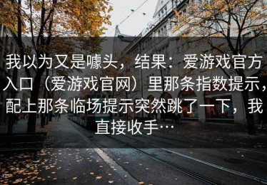 我以为又是噱头，结果：爱游戏官方入口（爱游戏官网）里那条指数提示，配上那条临场提示突然跳了一下，我直接收手…