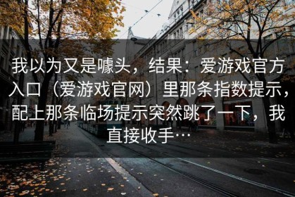 我以为又是噱头，结果：爱游戏官方入口（爱游戏官网）里那条指数提示，配上那条临场提示突然跳了一下，我直接收手…