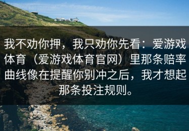 我不劝你押，我只劝你先看：爱游戏体育（爱游戏体育官网）里那条赔率曲线像在提醒你别冲之后，我才想起那条投注规则。
