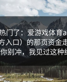 别再追热门了：爱游戏体育app（爱游戏官方入口）的那页资金走向像在提醒你别冲，我见过这种结局！