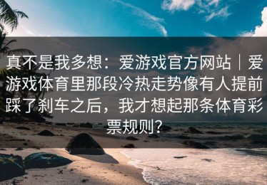 真不是我多想：爱游戏官方网站｜爱游戏体育里那段冷热走势像有人提前踩了刹车之后，我才想起那条体育彩票规则？