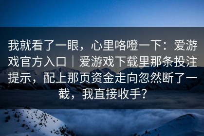 我就看了一眼，心里咯噔一下：爱游戏官方入口｜爱游戏下载里那条投注提示，配上那页资金走向忽然断了一截，我直接收手？