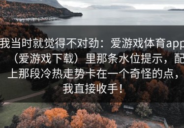 我当时就觉得不对劲：爱游戏体育app（爱游戏下载）里那条水位提示，配上那段冷热走势卡在一个奇怪的点，我直接收手！