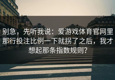 别急，先听我说：爱游戏体育官网里那行投注比例一下就拐了之后，我才想起那条指数规则？