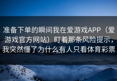 准备下单的瞬间我在爱游戏APP（爱游戏官方网站）盯着那条风险提示，我突然懂了为什么有人只看体育彩票…