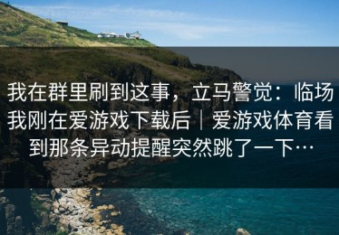 我在群里刷到这事，立马警觉：临场我刚在爱游戏下载后｜爱游戏体育看到那条异动提醒突然跳了一下…