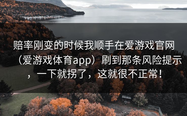 赔率刚变的时候我顺手在爱游戏官网（爱游戏体育app）刷到那条风险提示，一下就拐了，这就很不正常！